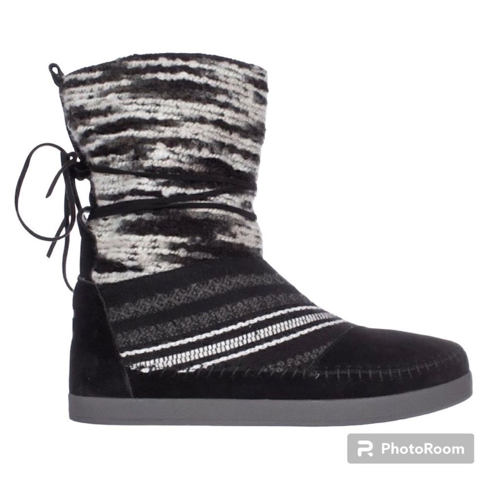 Womens Toms Nepal Multi Knit Cold Weather Comfort Boots - Black Suede Mix - 6.5